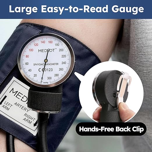 LotFancy Blood Pressure Cuff and Stethoscope Kit with D-Ring, Professional BP Cuff Standard Adult 10”-16” for Nursing School, Home, Easy to Use BP Machine with Carrying Case Zero Calibrator, Navy
