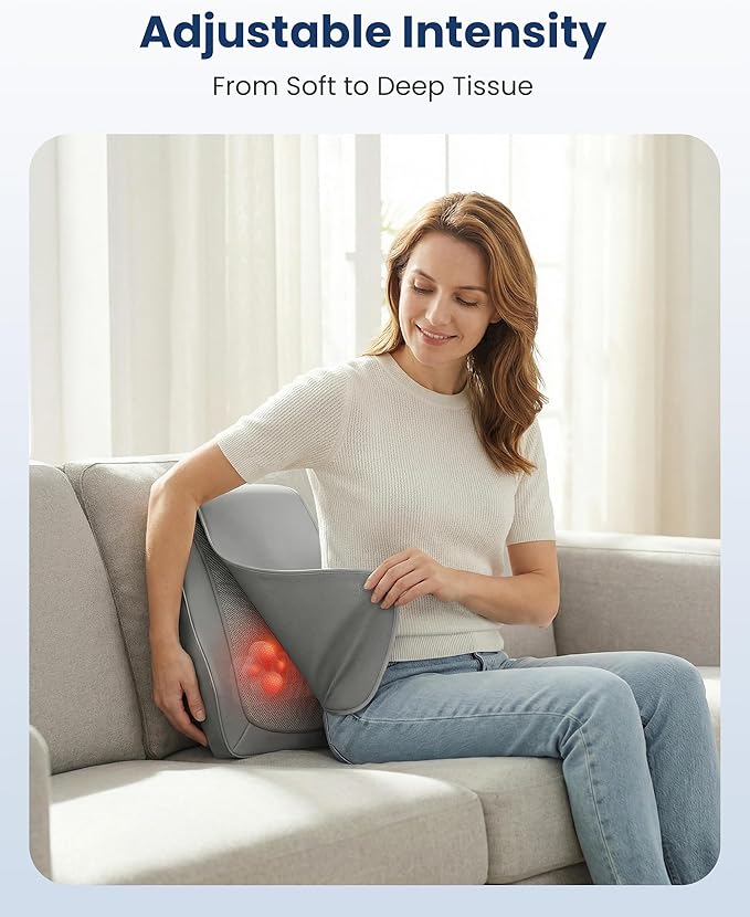 COMFIER Shiatsu Back Massager with Heat & Vibration, Knead Neck Shoulder Massager for Pain Relief Deep Tissue, Neck Massage Pillow, Portable Lower Back Massager for Chair, Car, Home Office Use - Gray