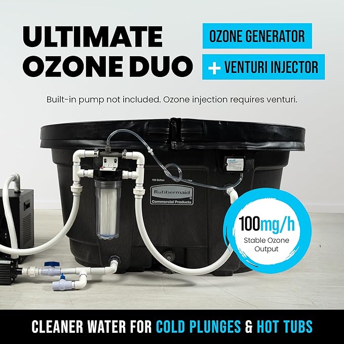 Cold Plunge Ozone Generator Ambohr SPA-124, 100mg/h Efficient Output Ozone Machine, Ozone Generator with Check Valve & PVC Hose for Cold Plunge, Ice Bath and Hot Tub
