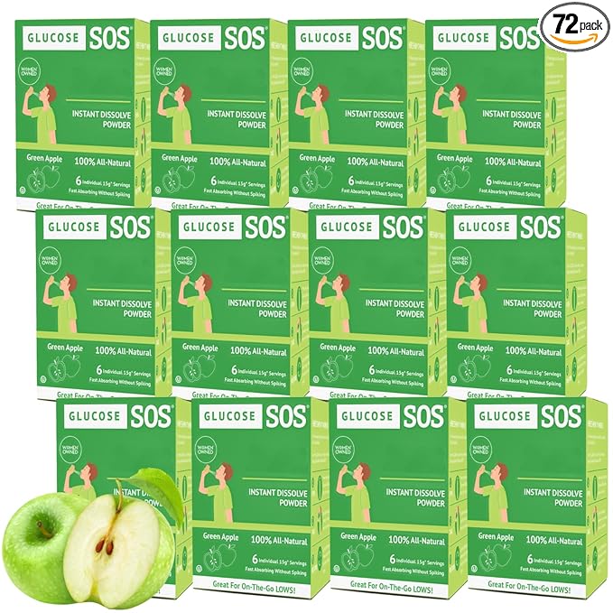 Glucose SOS Glucose Powder Packets with Natural Dextrose, Fast-Absorption That Instantly Dissolves in Your Mouth with No Water Needed, Green Apple 72 Servings