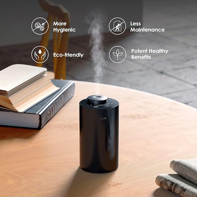 Airversa Waterless Essential Oil Diffuser Starter Kit with 30mL Hotel Fragrance Oil Inspired by Blagio, Battery Operated Car Diffuser, Portable Aroma Nebulizer for Home Car Office, AN6Kit-4, Black