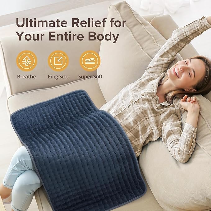 Heating Pad for Back Pain Relief, 17" X 33" XXX-Large Heating Pads for Cramps,Electric Heating Pad XL with 6 Fast Heating Settings,Moist Dry Heat Options,Auto-Off,Machine Washable