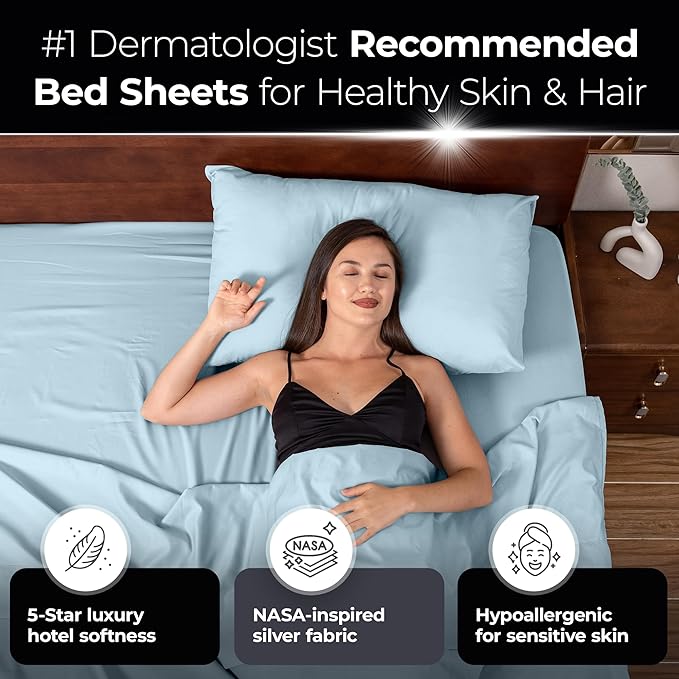 Silvery Silver Infused Bed Sheets Set - Ultra-Soft Temperature-Regulating Fabric with Self-Cleaning Technology™ That Stays Fresh 3X Longer for Hygienic Sleep