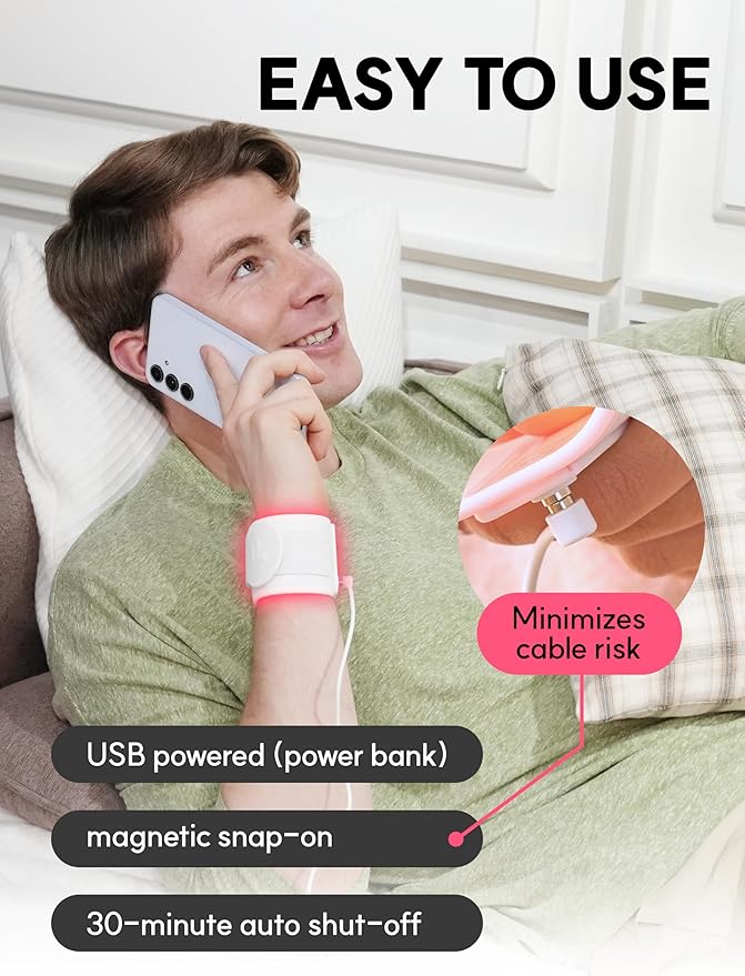Red Light Therapy for Wrist, Neck, Hands, Ankle with 108 Near Infrared Dual Chip LED 880nm 660nm, White Silicone Band, Brace, Heating pad, Portable, Flexible, P PEACH TECH, SALUS