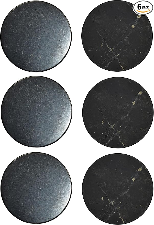 6 pcs Shungite Stickers Set Round 30 mm Polished and Unpolished (3 of Each) for Cell Phone Case Tablet Laptop Computer - Energy Shungite Stones Protection Plate with Carbon Fullerenes