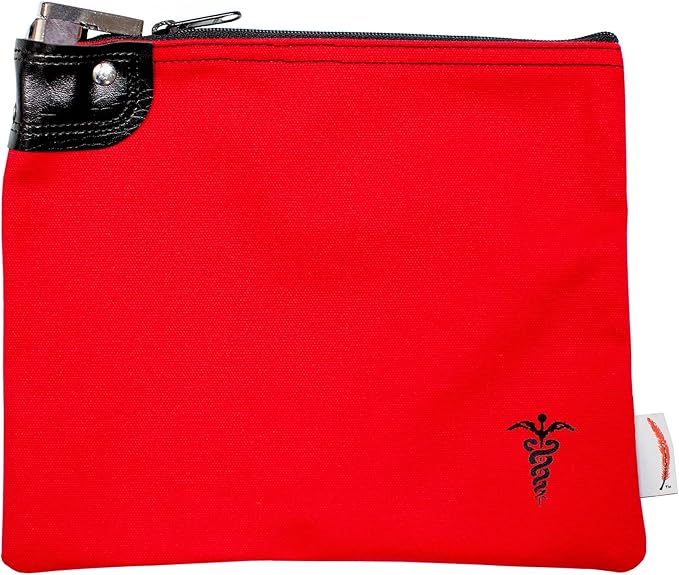 Medication Organizer Key Lock Bag, Travel Pill Organizer Medication Lock Bag with 2 Keys, Heavy Duty Lock System Medicine Lock, Pill Pouch, 8 x 10 Inch (Red)