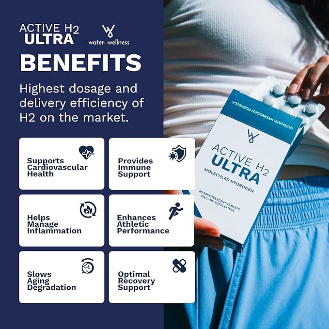 Active H2 Ultra+ Hydrogen Water Tablet - Optimize Health, Support Immunity, and Balance Antioxidants with Benefits of Molecular Hydrogen 30 Servings