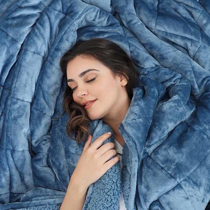 Aemicion Sherpa Weighted Blanket Queen Size 15lbs,Cozy Warm Heavy Blanket as Gifts for Women Men Adult,Soft Throw Blanket for Couch Sofa Bed,Slate Blue