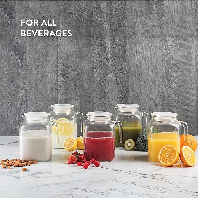 Bormioli Rocco Hermetic Seal Pitcher With Lid and Spout [68 Ounce] for Homemade Juice & Iced Tea or for Glass Milk Bottles, Clear