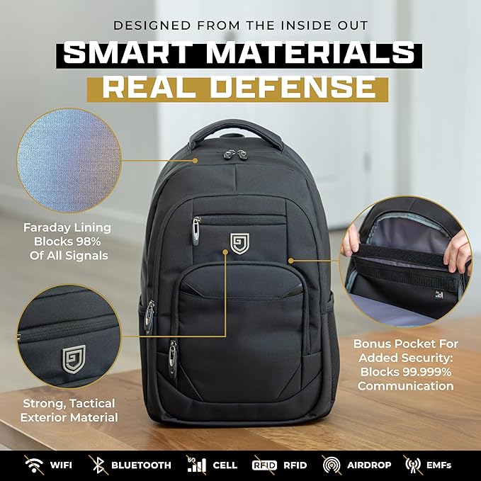 Faraday Backpack for Laptops and Phones, Electromagnetic Shielding Faraday Bag, Military Grade EMP Proof Protection for Security & Data Privacy