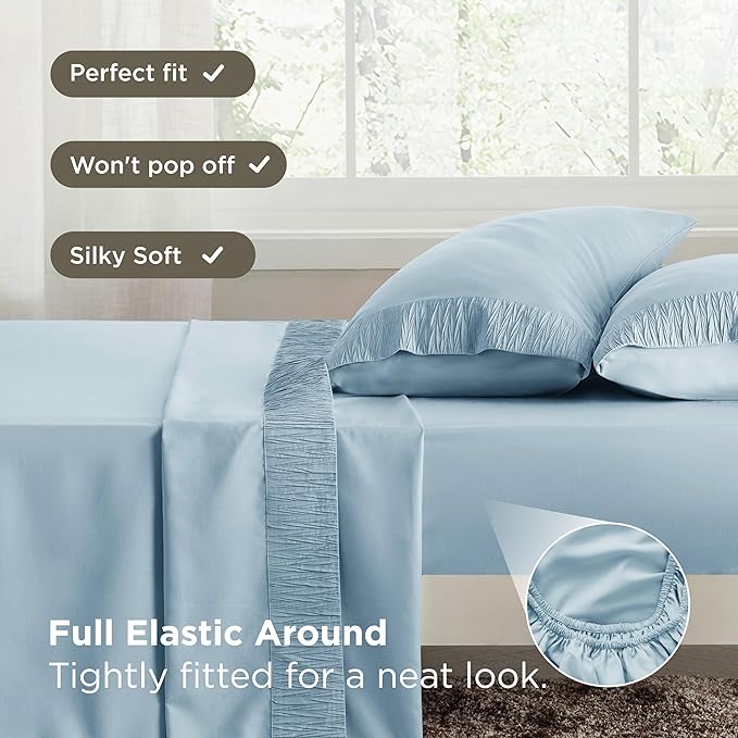 Bedsure Twin XL Sheet Sets Dorm Bedding - 3 Pieces Soft Extra Long Twin Sheets, Hotel Luxury, Easy Care Microfiber for Women, Men, Light Blue
