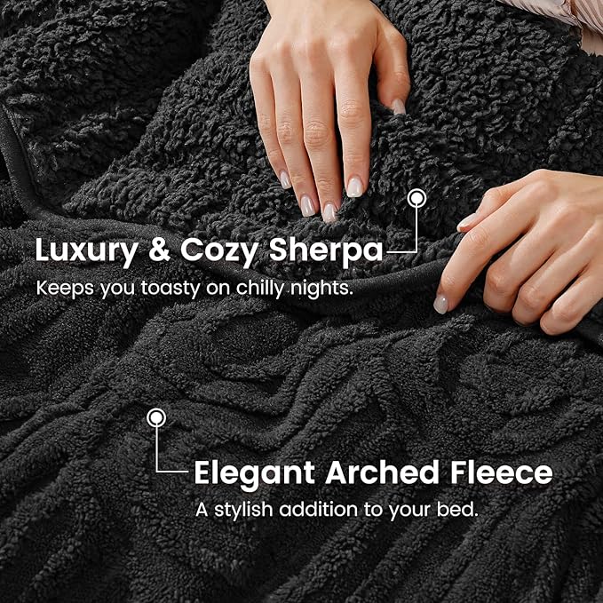 Sherpa Fleece Adult Weighted Blanket Great for Sleep, 20 lbs Dual Sided Soft Fuzzy Heavy Blankets for Couch Bed Sofa, Cozy Warm Fluffy Arched Jacquard Throw for Winter (Black, 60" x 80", 20 Pounds)