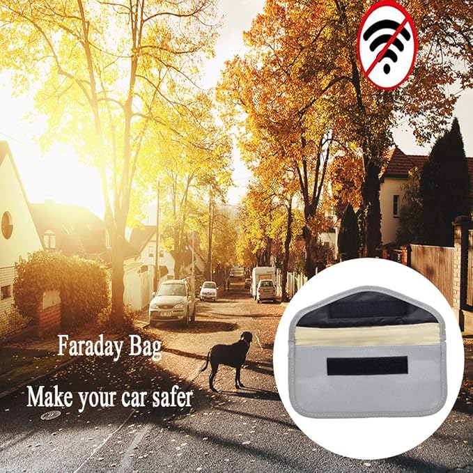 Faraday Key Fob Protector (2 Pack), Premium Faraday Bag/Pouch, Car Key Signal Blocker, Signal Blocking Bag for Cell Phone Privacy P (Silver)