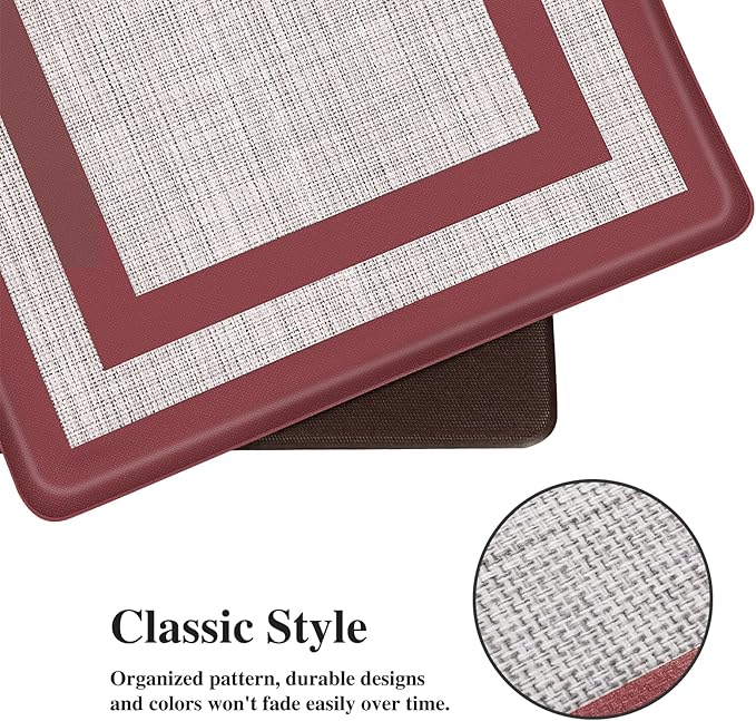 Mattitude Kitchen Mats Set of 2 Cushioned 0.47 inch Thick Rugs Non-Skid Waterproof Mats and Ergonomic Comfort Standing for Floor, Office, Sink,Laundry,Red