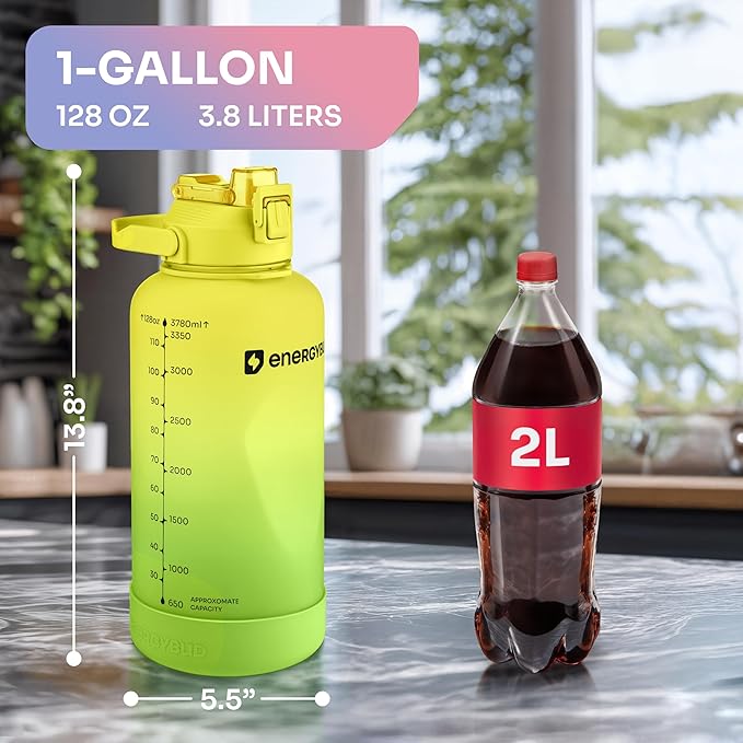 1 Gallon Water Bottle with 128 oz Capacity - Motivational Time Markers for Daily Hydration Goals - Leakproof BPA Free Tritan with Removable Straw