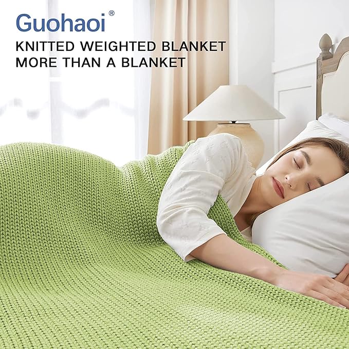 Guohaoi Knitted Weighted Blanket for Adults (Light Green 48"x72" 10lbs) No Beads Cooling Throw Blanket for Hot Sleepers, Home Decor Breathable Chunky Knit Heavy Blanket Use on Full Size Bed