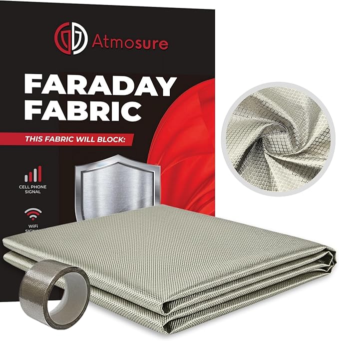 ATMOSURE Faraday Fabric & Tape Kit, 1 Yard (44 x 36 in) - EMF Blocker and RF Shielding for DIY Faraday Bags, RFID Protection, Copper-Nickel Material