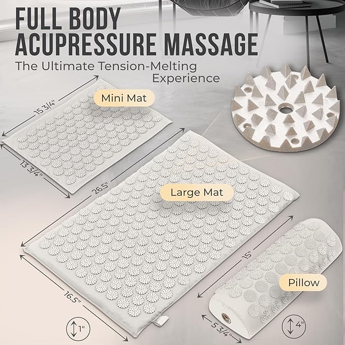 Dakini Acupressure Mat and Pillow Set with Mini Pad - Acupuncture Mat Full Body Pain Relief