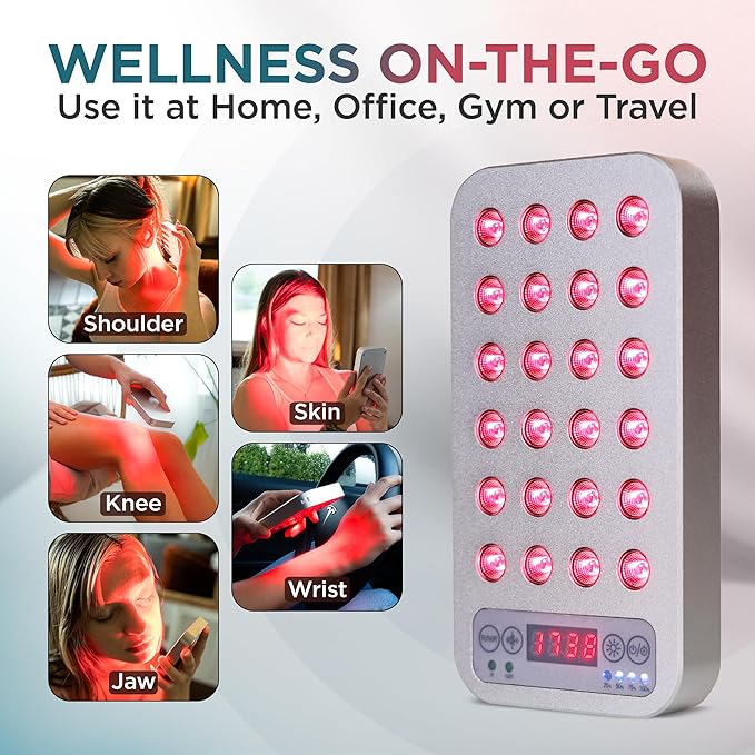 The Mini Go Handheld Red Light Therapy Device, 24 LEDs, 5 Brightness Levels, Adjustable Frequencies, Rechargeable Battery, Red and Infrared Light Therapy, On The Go Light Therapy, Gray