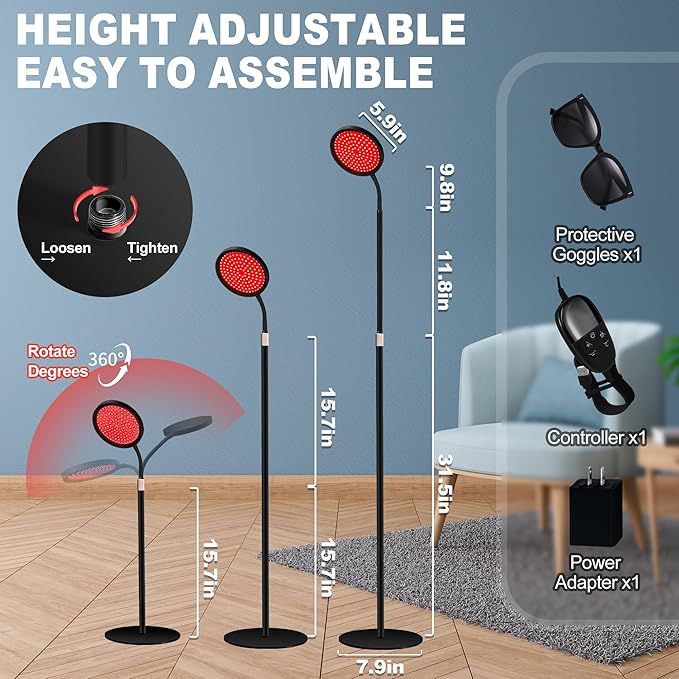 LanSuper Red Light Therapy for Body, Red Infrared Light Therapy Lamp with Stand, 660nm and 850nm Near Infrared Redlight Therapy, LED Red Light Therapy Device for Face and Full Body(140 Beads)-Black