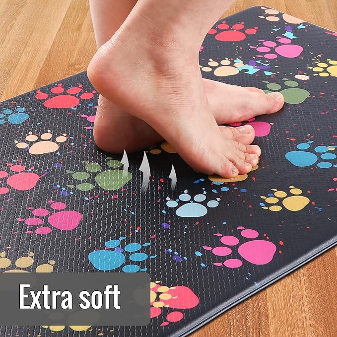 Kitchen Mats for Floor 2 Piece Kitchen Anti Fatigue Mat Cushioned Waterproof Kitchen Rugs Non Slip Comfort Standing Mat for Kitchen, Home, Office, Sink, Laundry, Colorful Paws
