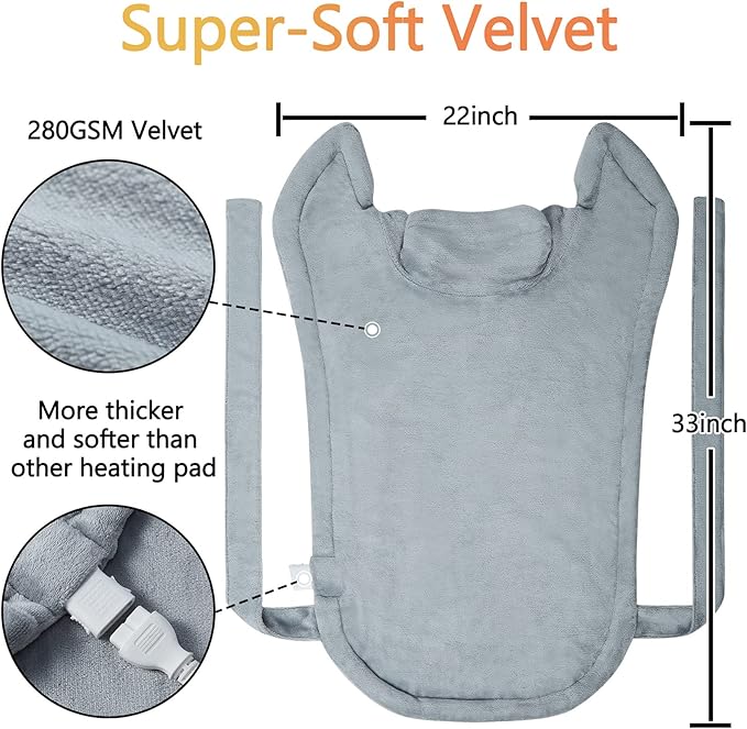 CAROMIO Heating Pad for Neck and Shoulders Back Pain Relief, Weighted Electric Heating Pads with Auto Shut Off, Full Body Large Back Heat Pad, Fast Heating and 4 Heat Settings (Grey, 33"x22")
