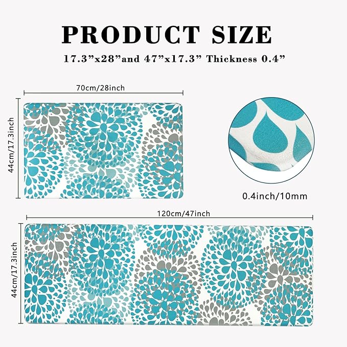 Homcomoda Kitchen Rugs Set Anti Fatigue Kitchen Floor Mat Easy to Clean 2Piece Non Slip Comfort PVC Leather Heavy Duty Standing Mats Indoor Outdoor(17.3"×28" and 17.3"×47")