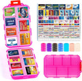 Travel Pill Organizer with Bulk Stickers & Labels - Small & Portable Daily Medicine Pharmacy for Pocket, Bag - 14-Compartment Foldable Supplement Box Holder for Fish Oil Vitamin - Clear Pink