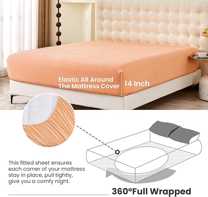Simple&Opulence Belgian Linen Sheet Set Solid Color - 4 Pieces (1 Flat Sheet & 1 Fitted Sheet & 2 Pillowcases) Natural Flax Cotton Blend Soft Bedding Breathable Farmhouse - Peach, Full Size
