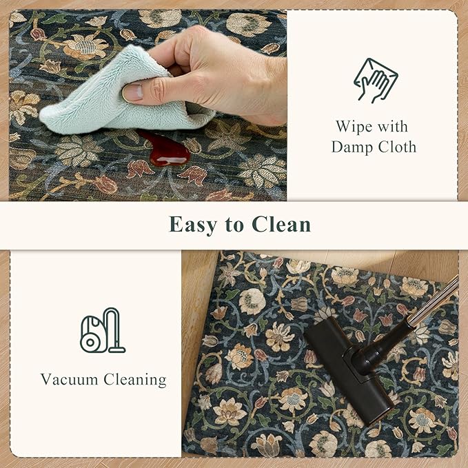 KIMODE Anti Fatigue Kitchen Mats for Floor Non Slip,Boho Kitchen Sink Rug Waterproof,Comfort Cushioned Padded Kitchen Floor Mats for Bathroom Sink Office Home Decor,Dark Green/Blue 17.3"x28"