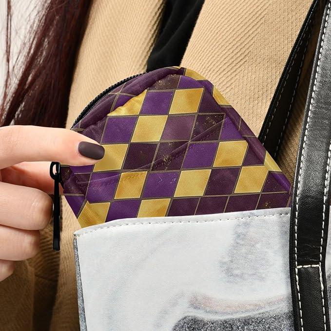 Fustylead Purple and Gold Diamond Pattern Travel Pill Organizer Case Zipper for Purse with Removable Weekly Pill Box for Medicine, Vitamin, Supplement Medicine Organizer