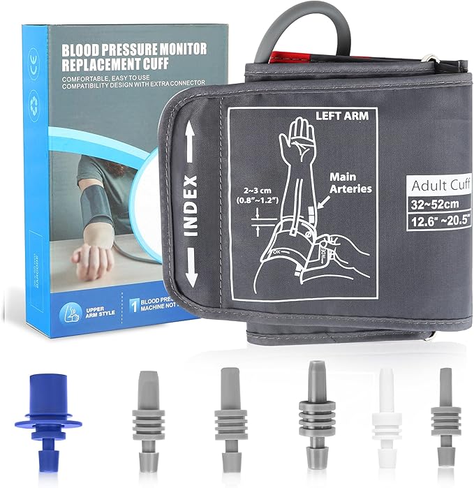 12.6"-20.5" XL Blood Pressure Cuff Arm, Wide-Range Large to Extra Large Replacement Cuff Fits L/XL Arms, 6 Sizes of Connectors Compatible with Omron and Other Brand BP Machines (Cuff Included Only)
