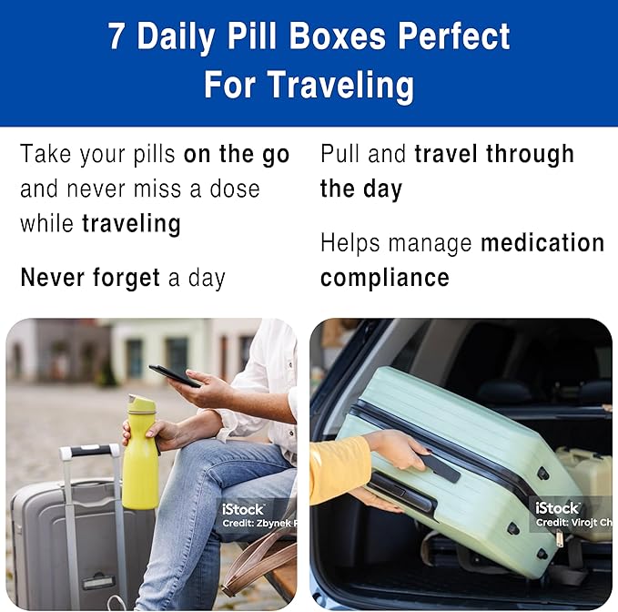 MEDCENTER Traveler 7 Day Pill Organizer HSA/FSA, Portable Pill Case, Large Capacity Medication Organizer for Traveling with 4 Daily Compartments, Nylon Pill Container for Travel, Large Size