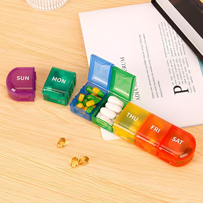 Detachable Weekly Pill Organizer 7 Day - Large Capacity Rainbow Travel Pill Case, Removable Daily Pill Box for Fish Oil/Supplements/Medication, Moisture-Proof Modular Once a Day Vitamin Holder