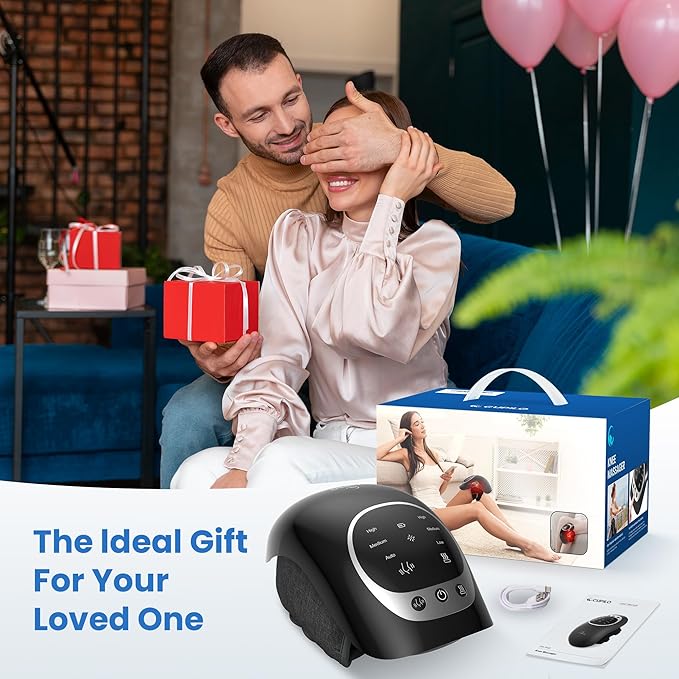 Knee Massager with Heat - Heating and Vibrating Pain Relief Knee Massager for Arthritis, Gifts for Elderly, Dad, Mom