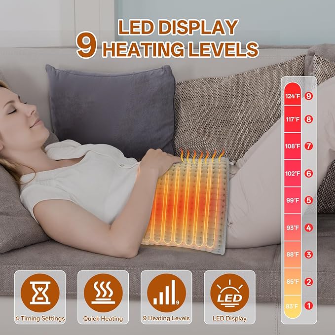 Vovoir Heating Pad for Back Pain Relief,12"x24"+25" Large Electric Heating Pad for Period Cramps Neck Shoulders with Belt, 4 Timer 9 Heat Setting & Auto Shut Off,Gifts for Mom,Dad