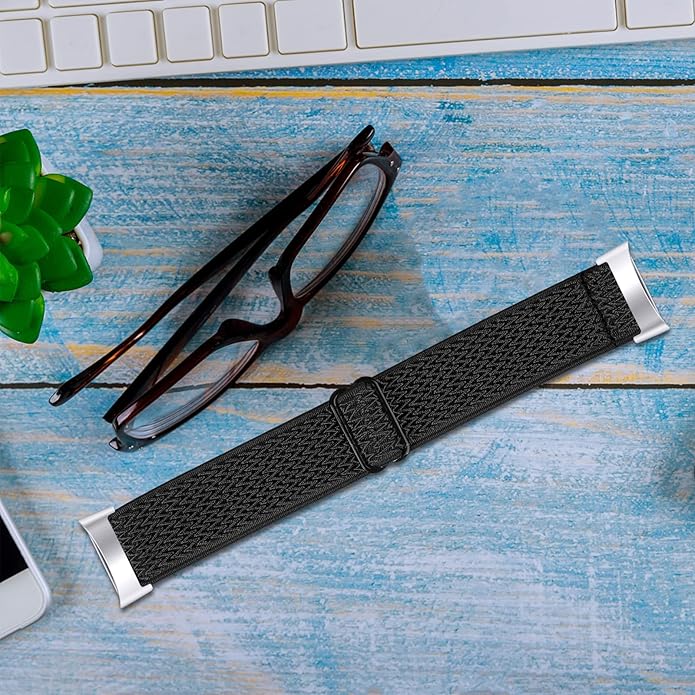 Lijinlan Nylon Band Compatible with Fitbit Charge 5 Advanced Fitness & Health Tracker, Elastic Woven Strap Stretchable Wristband Watch Bands Replacement for Charge 5 for Women Men