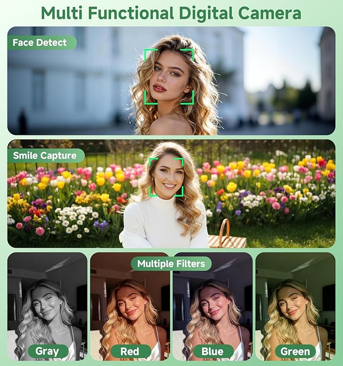 Digital Camera, 2026 Upgraded 56MP Dual Screens Digital Camera, Compact Cameras Built-in Battery with 16X Zoom Travel Cameras with Smile Capture 32GB SD Card Anti Shake for Kids Beginners Teens