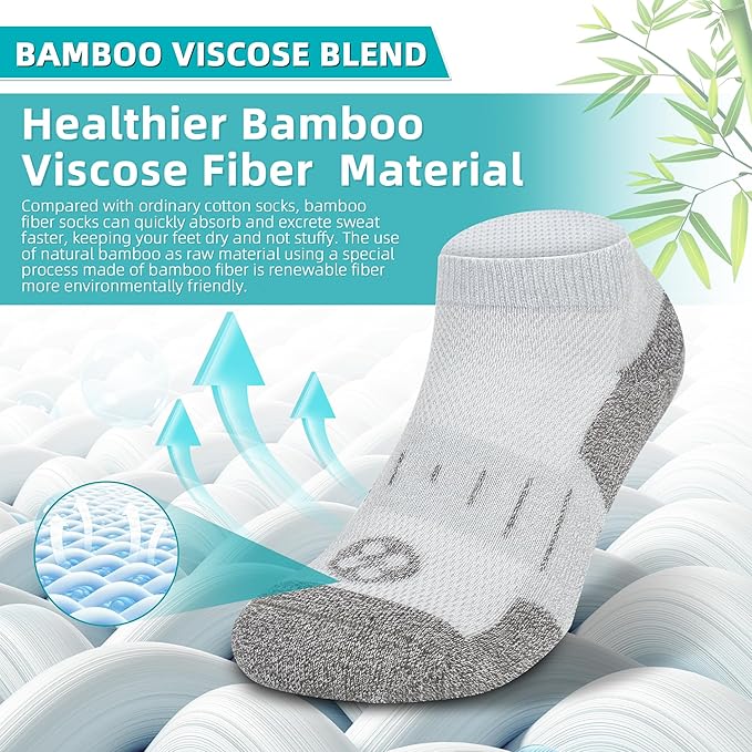 Diabetic Socks for Men,4 & 6 Pairs Low Cut Bamboo Viscose Wide Mens Diabetic Socks Size 9-11 10-13