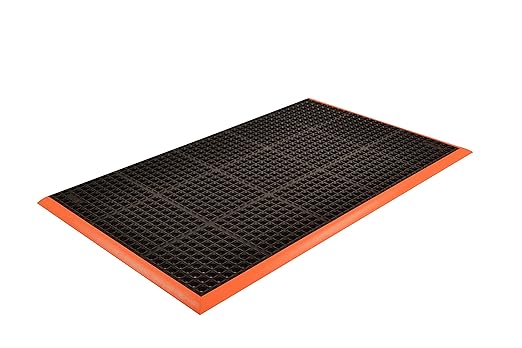 Notrax - 549S3840OB NoTrax Rubber 549 Safety Stance Anti-Fatigue Drainage Mat, for Wet Areas, 38" Width x 40" Length x 7/8" Thickness, Black/Orange