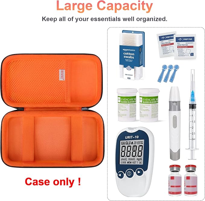 BOVKE Diabetic Supplies Travel Case, Storage Carrying Bag for Diabetes Testing Kit, Blood Glucose Monitor Meters, Test Strips, Medication, Lancets, Needles, Syringes and Other Diabetic Supplies, Black