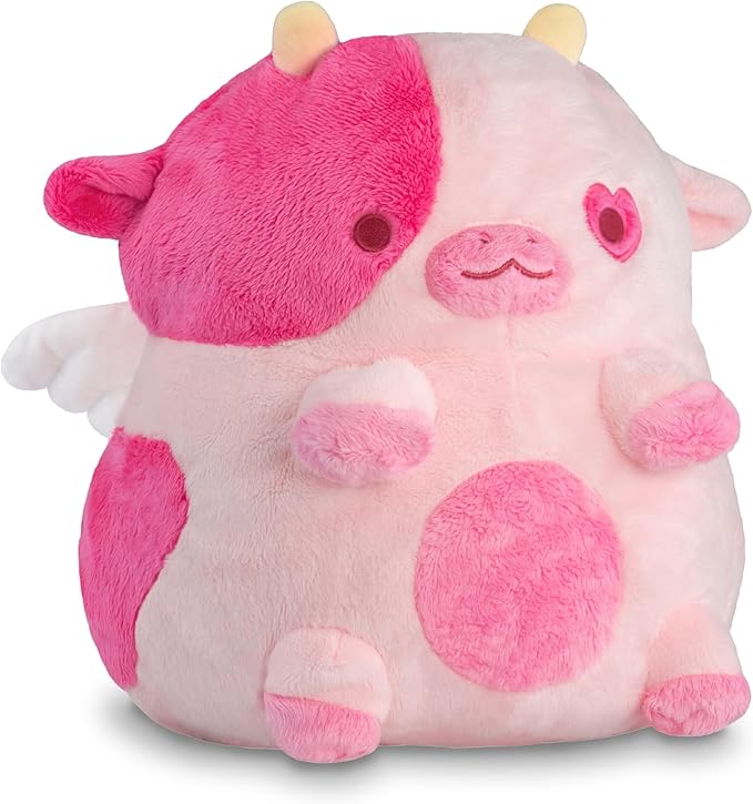 Cupid Cow Heatable Plush for Period Cramp Relief & Emotional Support, Microwavable Soft Toy Plushies, Coolable Stuffed Animal for Anxiety, Valentine's Day Gift for Pain Relief (Cupid Strawberry)