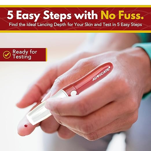 Advocate Lancing Device, Easy-to-Use Lancet Device for Diabetes Testing, Engineered to Reduce Pain, Provides Consistent Blood Samples, Depth Adjustable Lancet Pen, for Diabetics and Caregivers