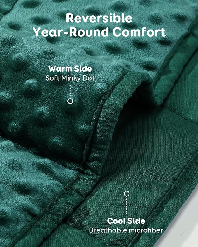 Kivik Cooling Weighted Blanket for Adults, 20 lbs Breathable Minky Dot Heavy Throw Blankets, Ultra Soft Weighted Comforter, Machine Washable, 60"x80" Queen, Dark Green