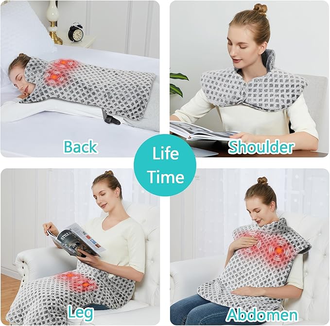 CAROMIO Massaging Heating Pad for Back Pain Relief, Neck and Shoulders Electric Heating Pads Large Size, Full Body Back Heat Pad with Auto Shut Off, 3 Heating Levels & 3 Massage Modes (Grey, 35"x24")