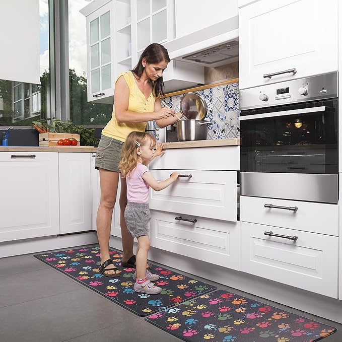 Extra Large Cushioned Anti-Fatigue Kitchen Mats, Waterproof Non-Skid Kitchen Rugs Ergonomic Comfort Standing Mat for Kitchen, Home, Office, Sink, Laundry, Colorful Paws (Multicolor)