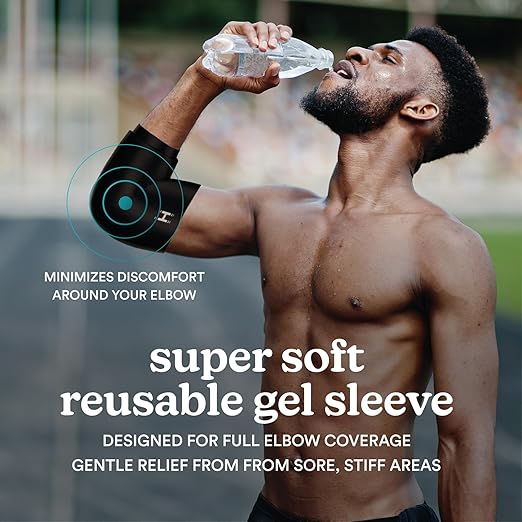 HoMedics Hot and Cold Relief Gel Elbow Sleeve, Heat or Ice Therapy for Sore Elbows and Joints, Soft-Touch Stretch Fabric, Contoured Hydrogel Design for Comfort and Relaxation