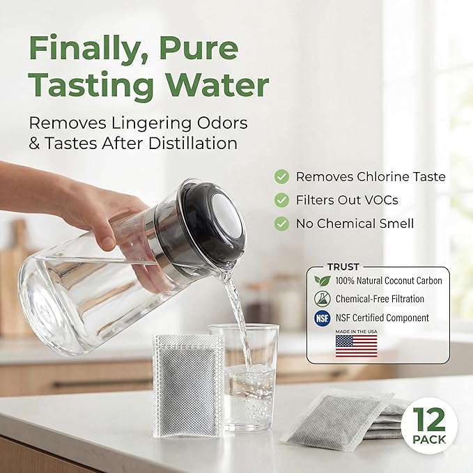 Green Piece® 24 Pack Distiller Filters – Activated Charcoal Carbon Sachets (Made in USA) | Odor & VOC Absorbing Water Filters Compatible with Megahome & Countertop Distillers