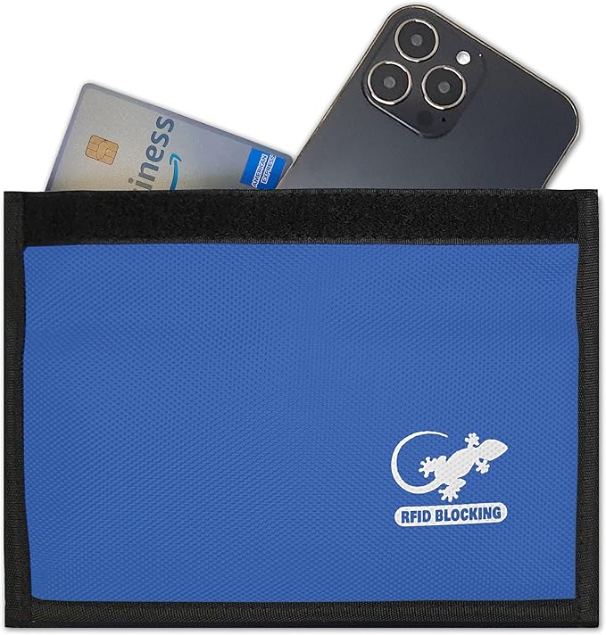 Gecko Travel Tech Faraday Bag Anti-Tracking GPS RFID Car Key Signal Blocker Wallet Shielding Pouch Protective Case for Cell Phone Car Key FOB, Data Privacy, Electronic Device Security (LIGHT BLUE)