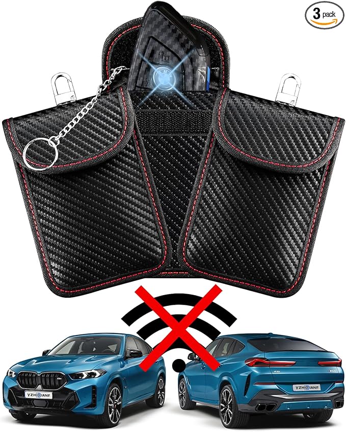 Faraday Key Fob Protector (3 Pack), Key Fob Signal Blocker Pouch, Faraday Bags Signal Blocking Security Pouch Anti-Theft Anti-Hacking Car Keys Fob Case Prevent Keyless Car Theft